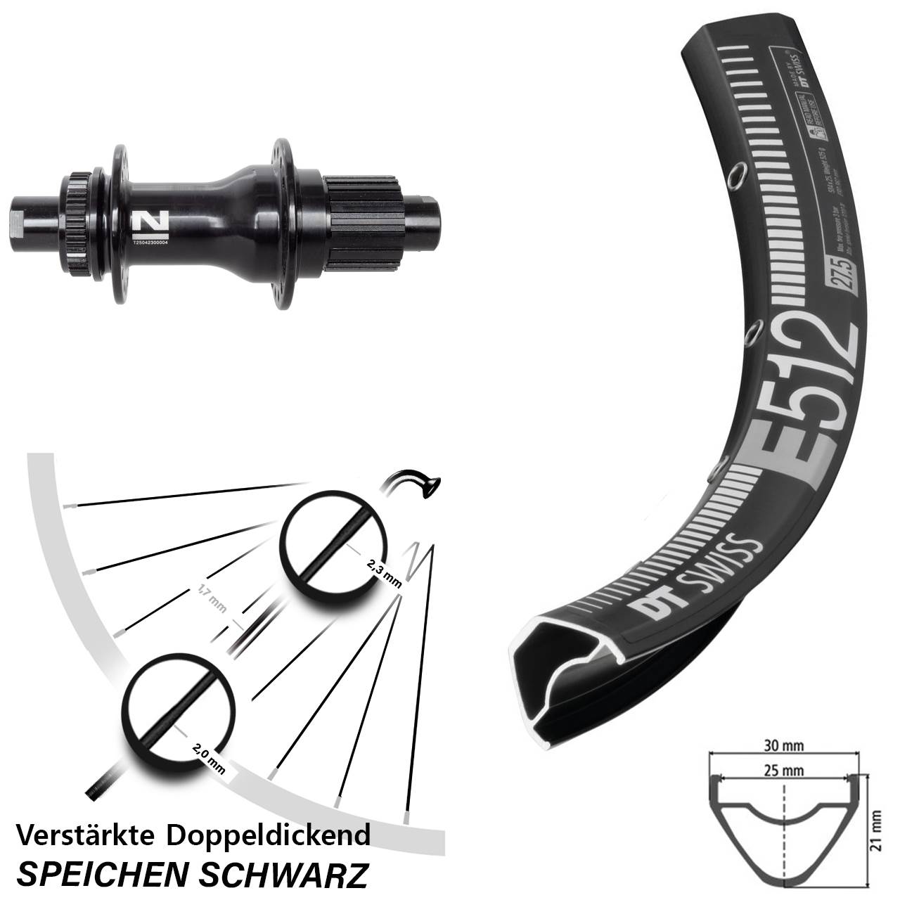 650B DT Swiss E512 Novatec D792SB Hinterrad Centerlock 12x142 Micro Spline