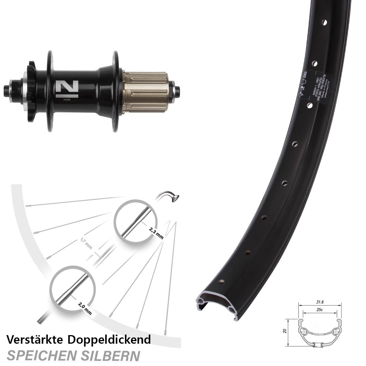 6-Loch Hinterrad QR 20 Zoll Mach1 Kargo Novatec D042 8-11 fach HG