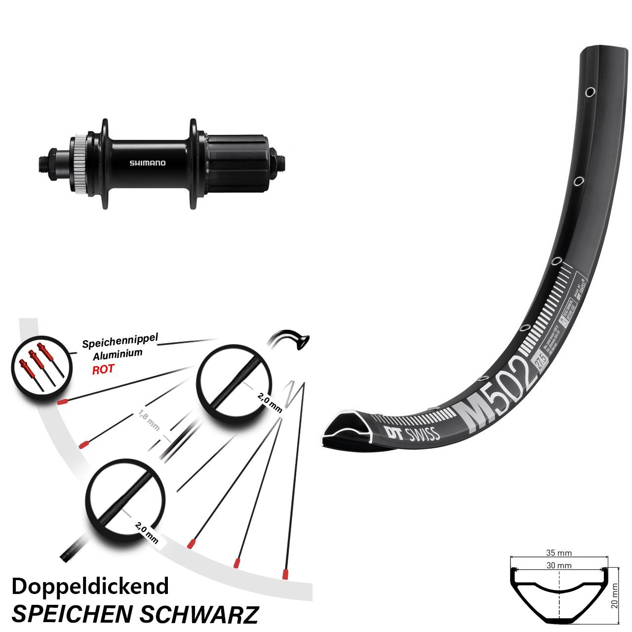 Hinterrad 27,5 Zoll DT Swiss M502 Shimano FH-QC400 5x135 Centerlock 8-11 fach HG