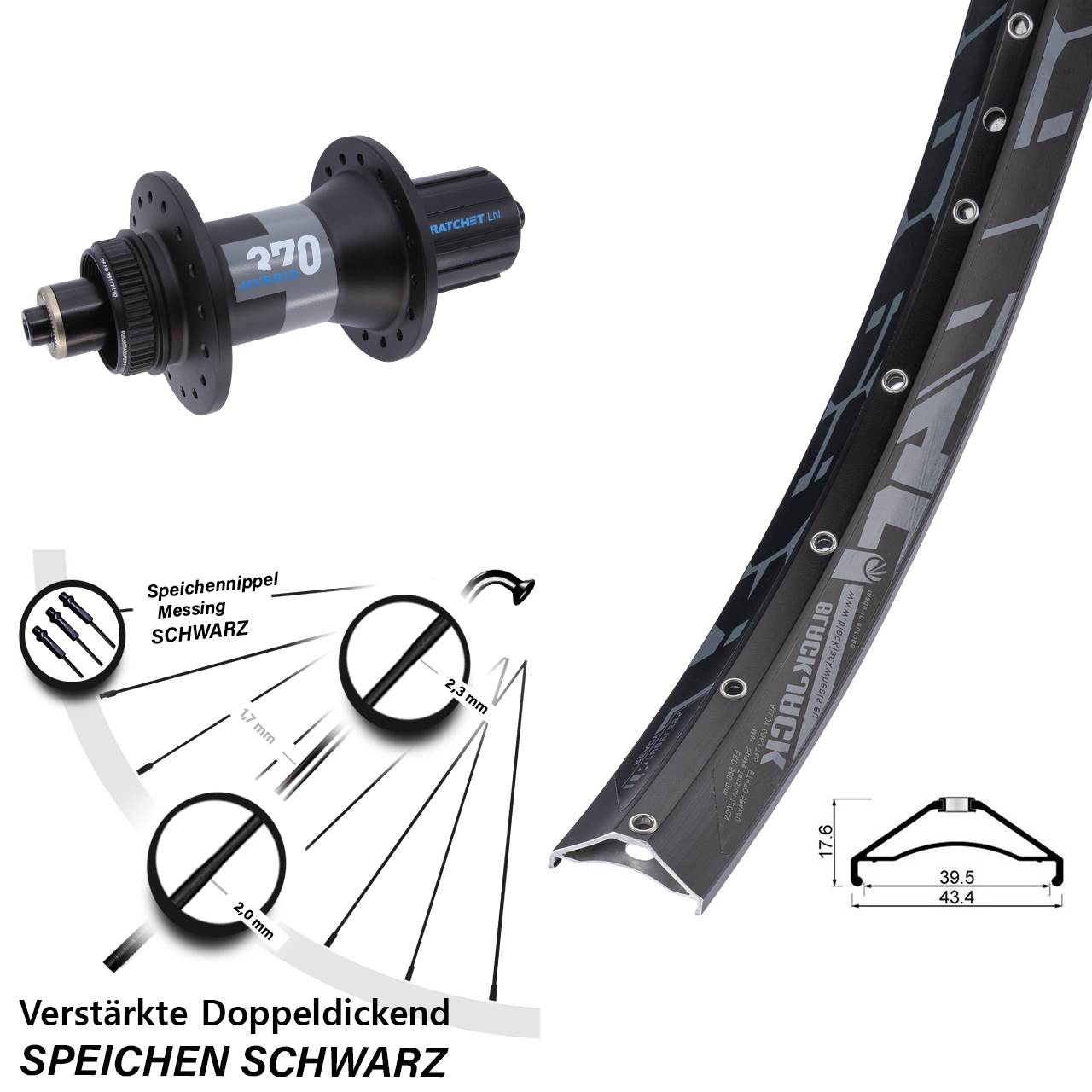 Hinterrad 27,5 Zoll Rodi Ready 40 DT Swiss 370 Hybrid 8-11 fach QR Boost