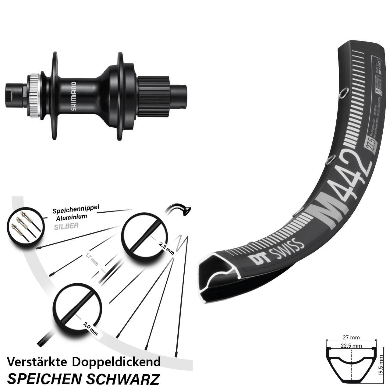 Disc Laufrad 12x142 28-29 Zoll DT Swiss M442 Shimano FH-MT510 Micro Spline