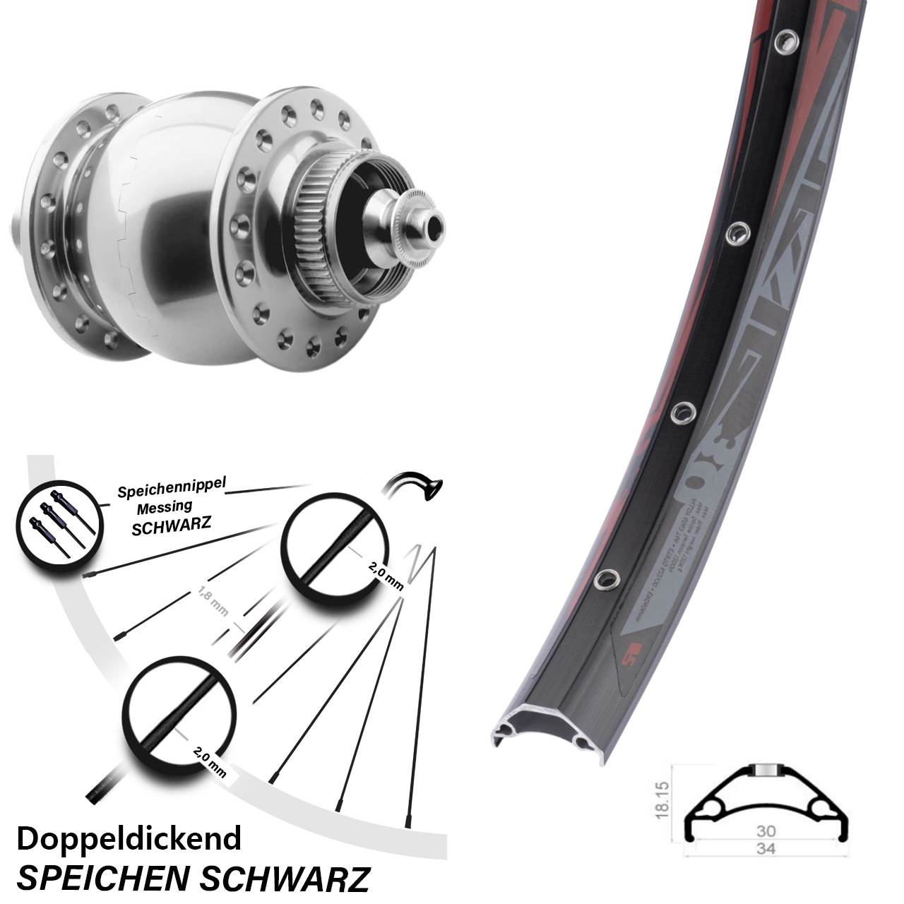 Nabendynamovorderrad Centerlock QR 29 Zoll Rodi TRYP 30 SON 28 silbern