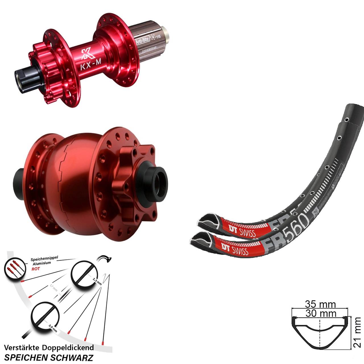 DT Swiss FR 560 KX-M rot SON 28 26 Zoll Disc Laufrad-Satz 15x100 12x142 8-12 fach