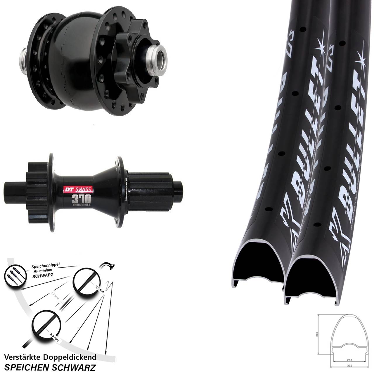 KX Bullet OS DT Swiss 370 Hybrid SON 28 Zoll Laufradsatz 6-Loch 12x100/142 8-11 fach HG