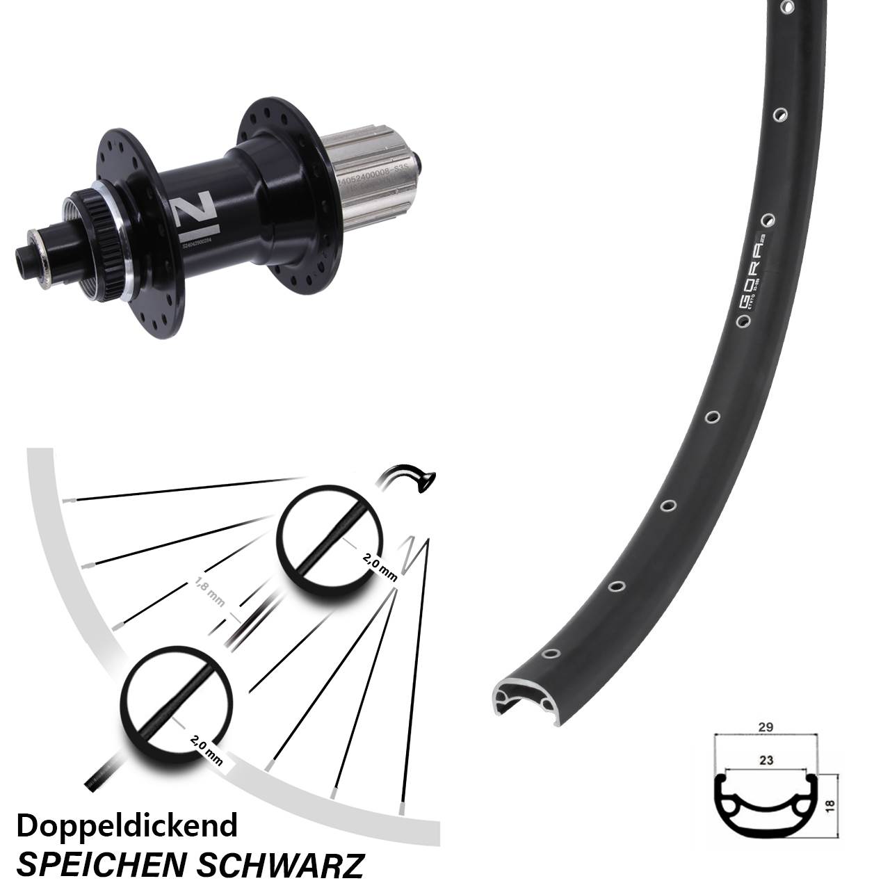 Hinterrad Centerlock QR 26 Zoll Gora 23 Novatec D042SB 8-12 fach HG