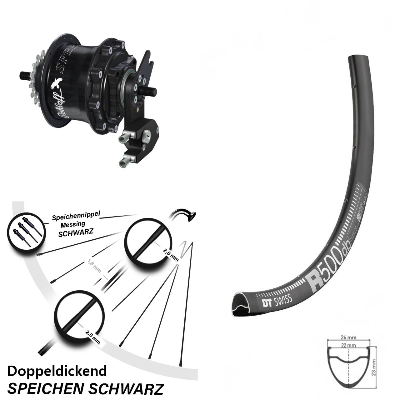DT Swiss R 500 Rohloff TS DB OEM2 Tandem 28-29 Zoll Disc Hinterrrad