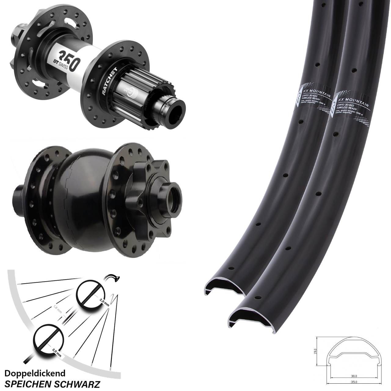 Boost Laufradsatz 29 Zoll DT Swiss 350 12-fach SON Dynamo KX-Mountain
