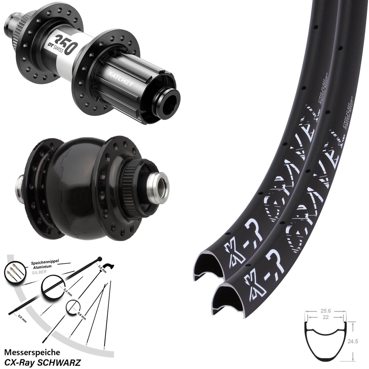 Disc Laufradsatz 12x100/142 29 Zoll KX-R Gravel DT Swiss 350 SON delux 11-12 fach CX-Ray