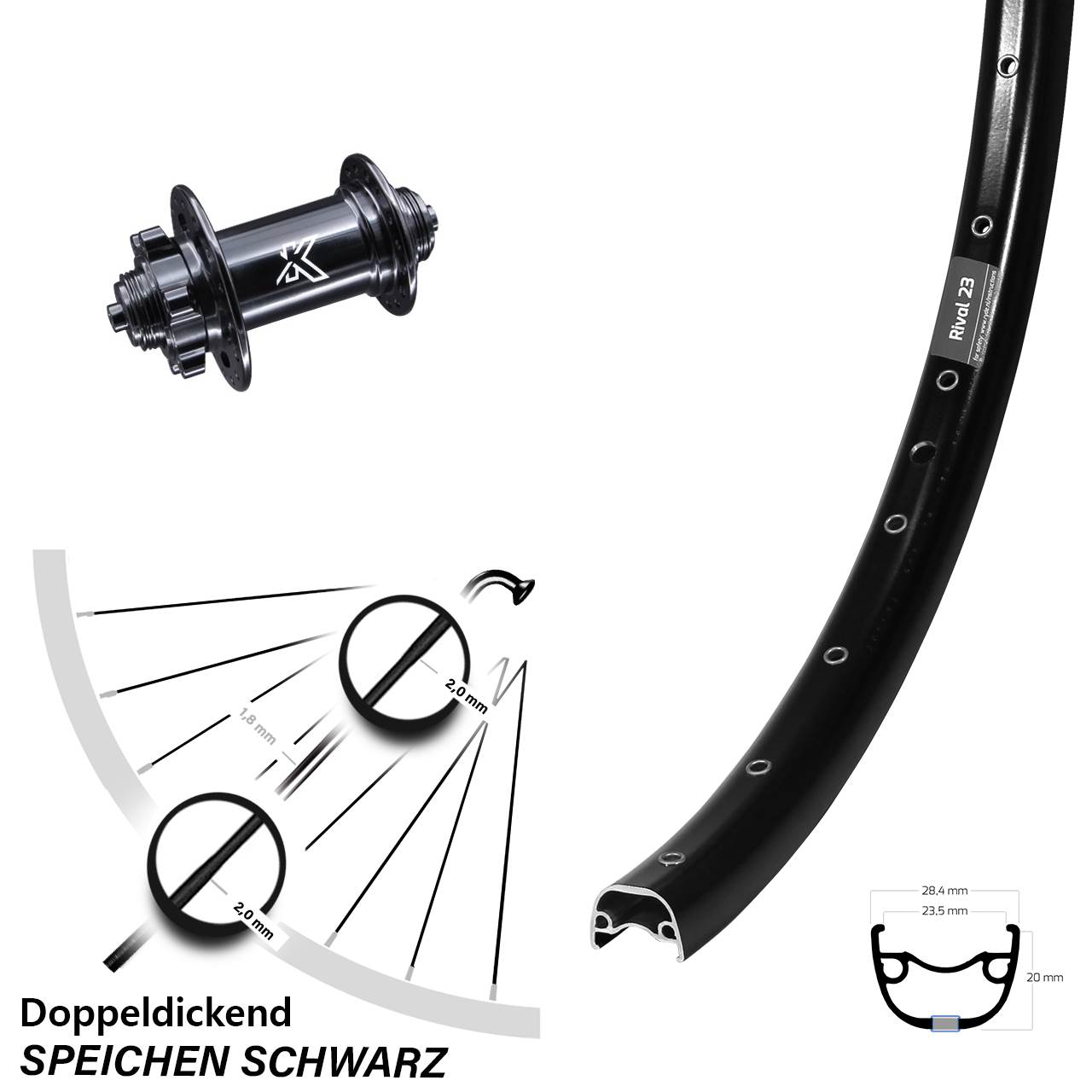 Disc Vorderrad QR 650B Ryde Rival 23 KX-M