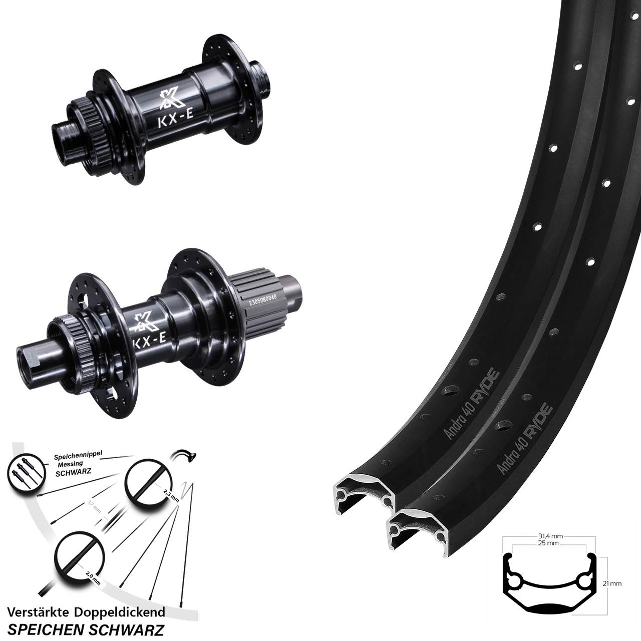 28 Zoll Ryde Andra 40 KX-E Heavy Duty Centerlock Laufradsatz 15x100 12x142 Micro Spline