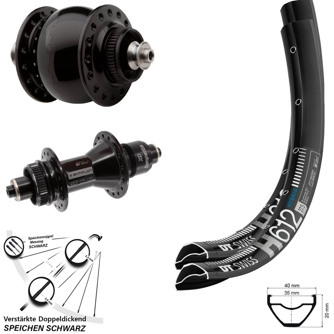Disc Laufrad-Satz 27,5 Zoll DT Swiss H 612 370 SON 28 XD 11-12 fach für Schnellspanner