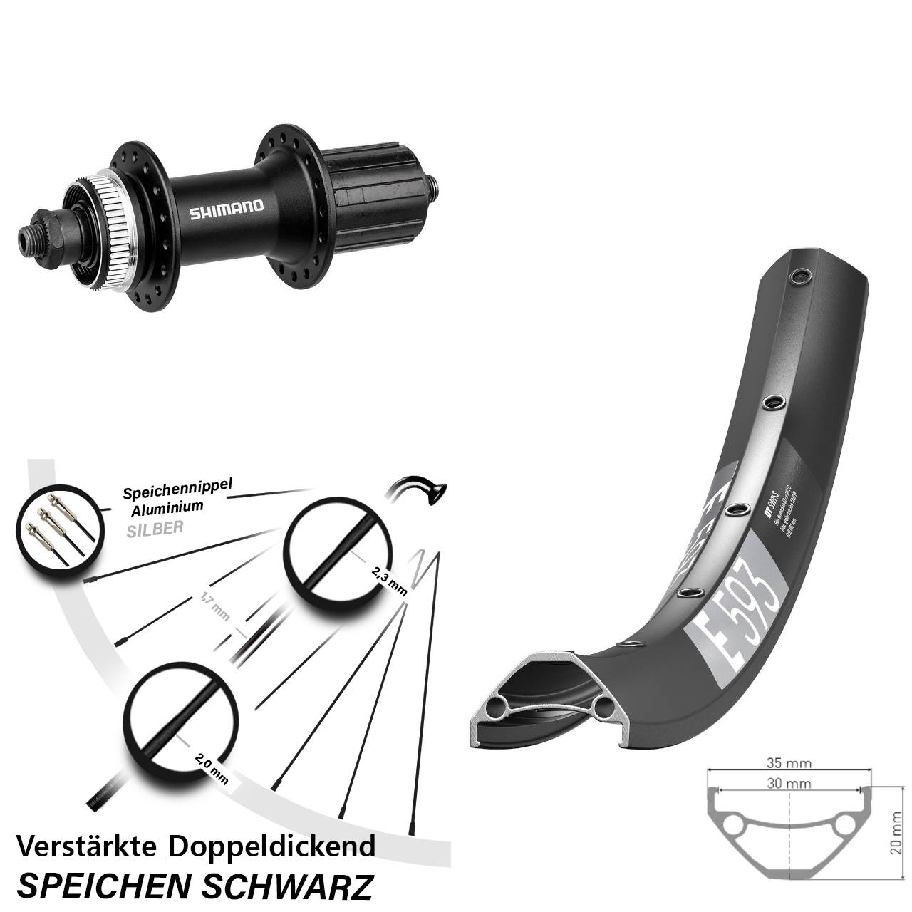 Disc Hinterrad QR 27,5 Zoll DT Swiss E 593 Shimano Alivio 8-11 fach