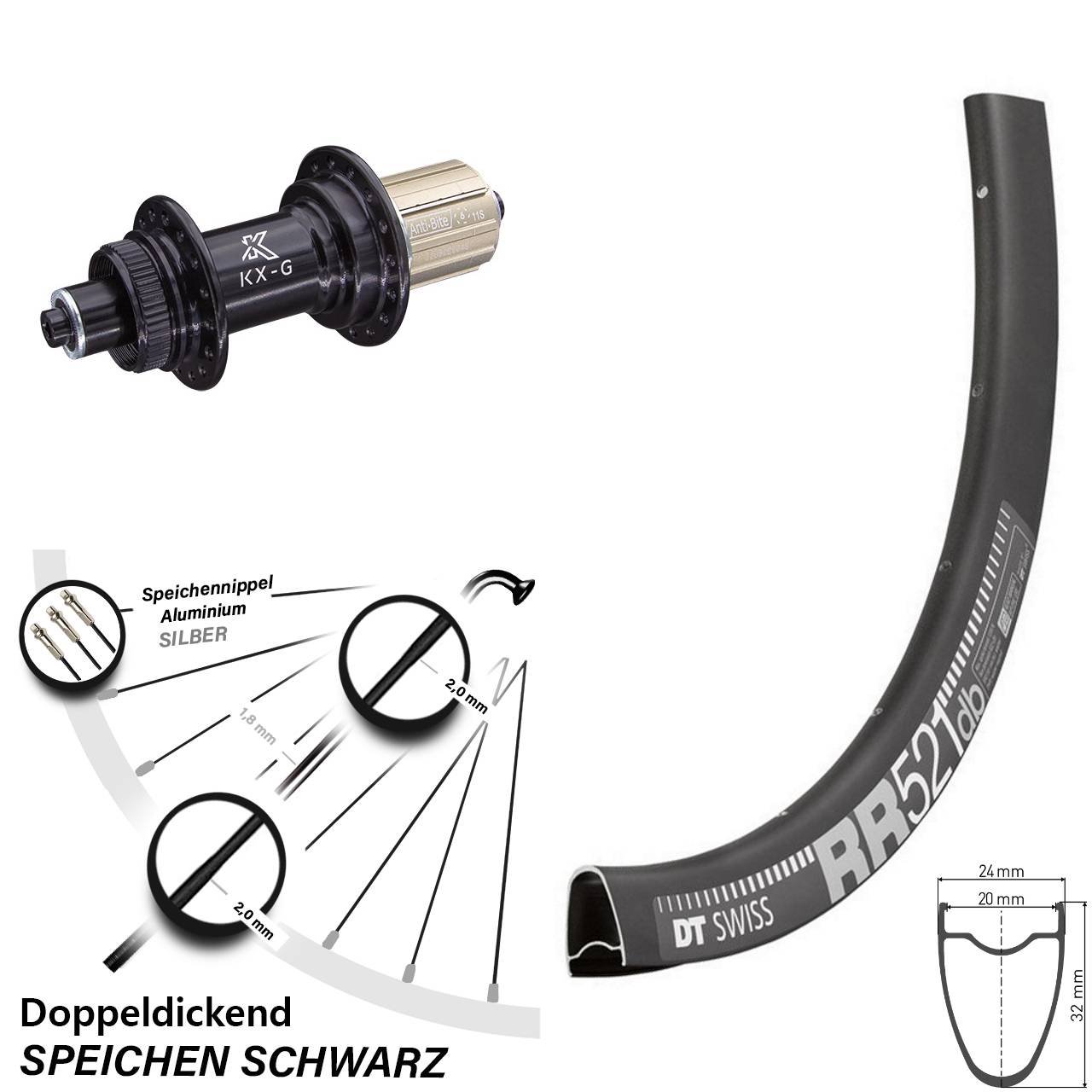 Hinterrad Centerlock 28 Zoll DT Swiss RR521 KX-G QR 8-12 fach HG