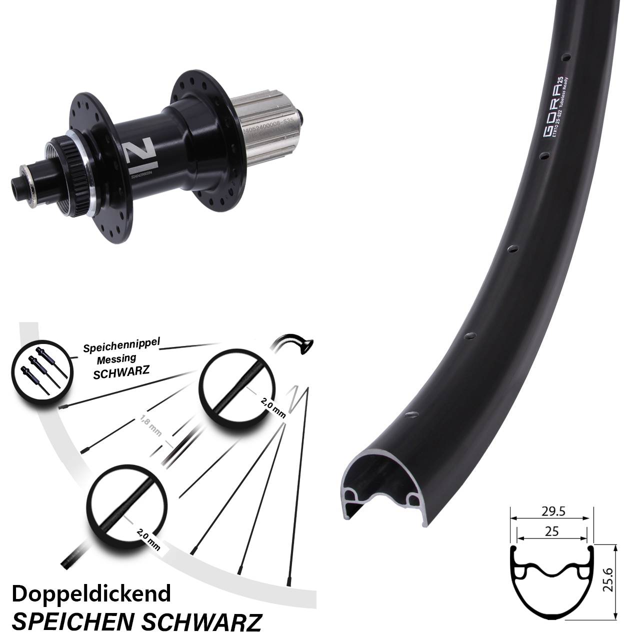 28 Zoll Gora 25 Disc Novatec D042SB Centerlock Hinterrad 8-12 fach