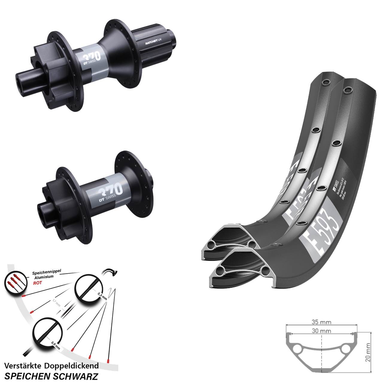 DT Swiss E593 DT Swiss 370 27,5 Zoll Disc Laufradsatz 15x100 12x142 8-11 fach HG