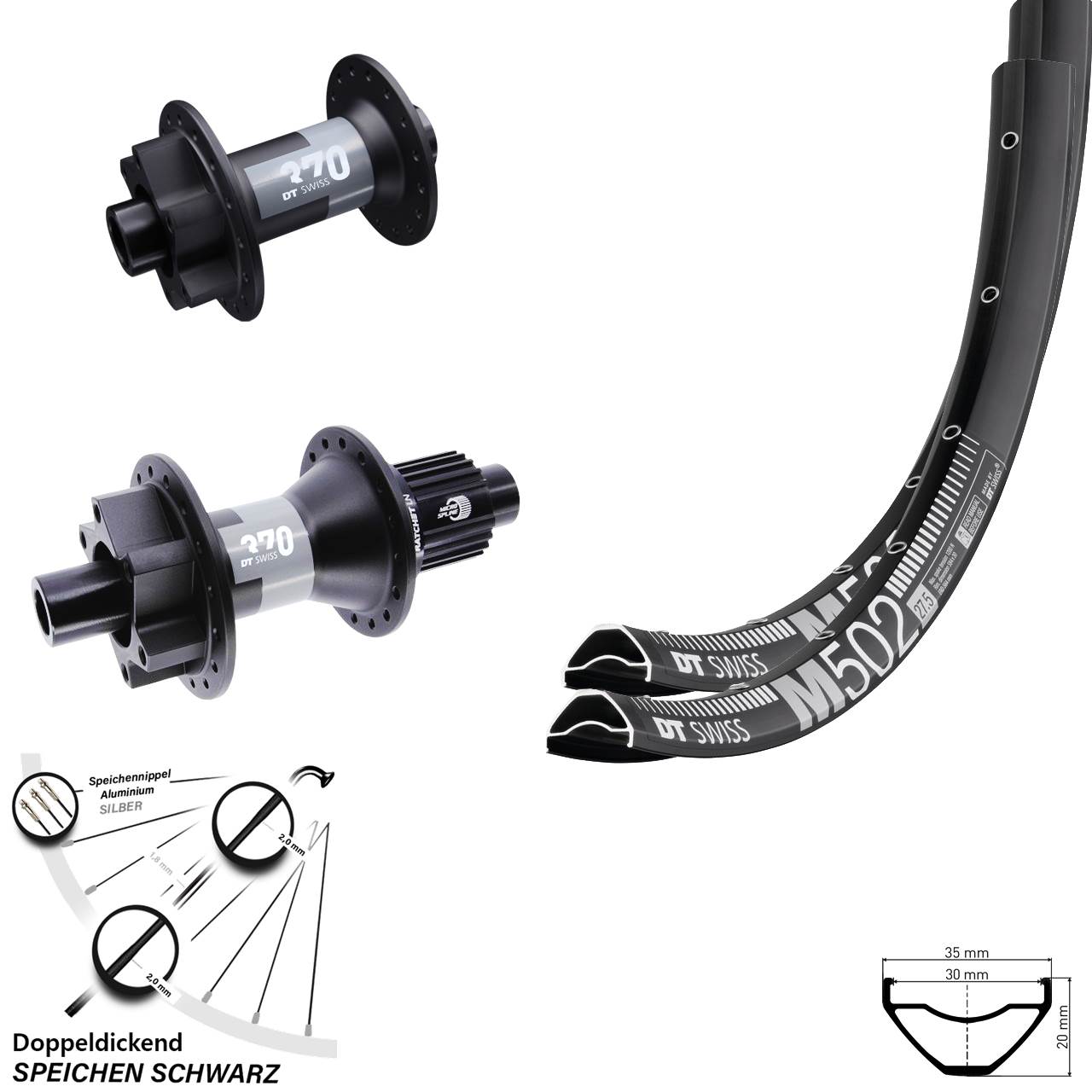 Laufradsatz 29 Zoll DT Swiss M502 Disc 6-Loch 15x100/12x142-370 Micro Spline