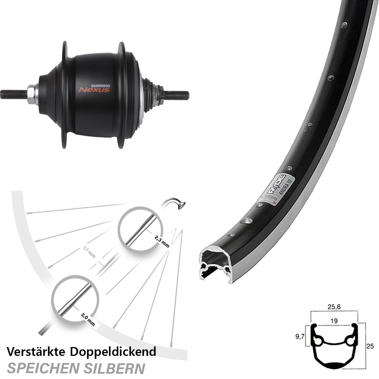 20 Zoll Ryde Andra 10 Shimano Nexus 8 Gang Premium Hinterrad