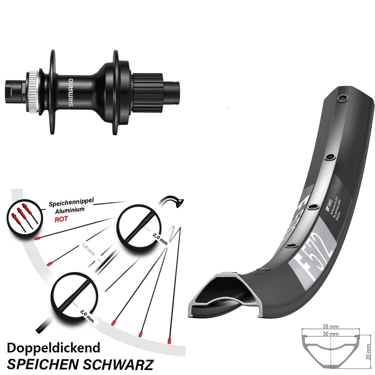 29 Zoll DT Swiss F572 Shimano FH-MT510 Centerlock Hinterrad 12x142 Shimano Micro Spline