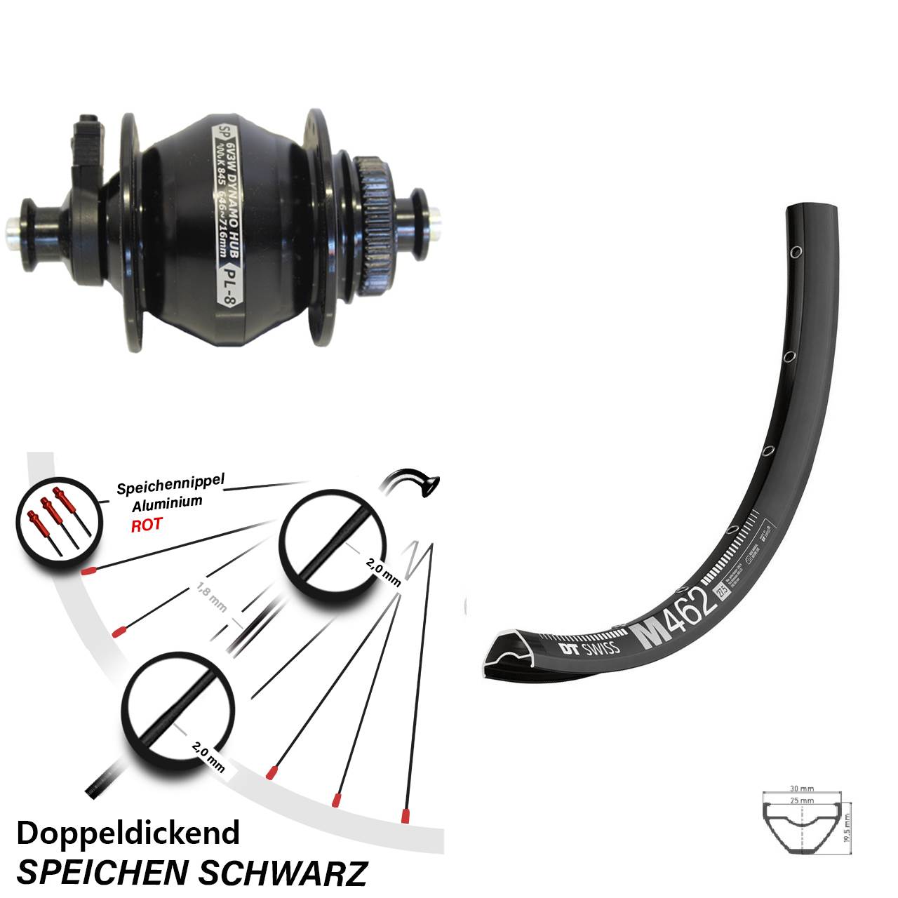 650B DT Swiss M462 Shutter PL-8 Disc Nabendynamolaufrad QR