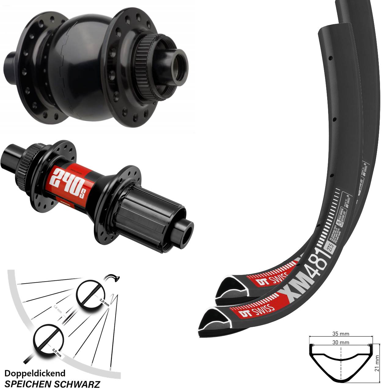 Laufradsatz 27,5 Zoll Boost 15x110 12x148 XM 481 DT Swiss 240s Dynamo SON 28 Centerlock