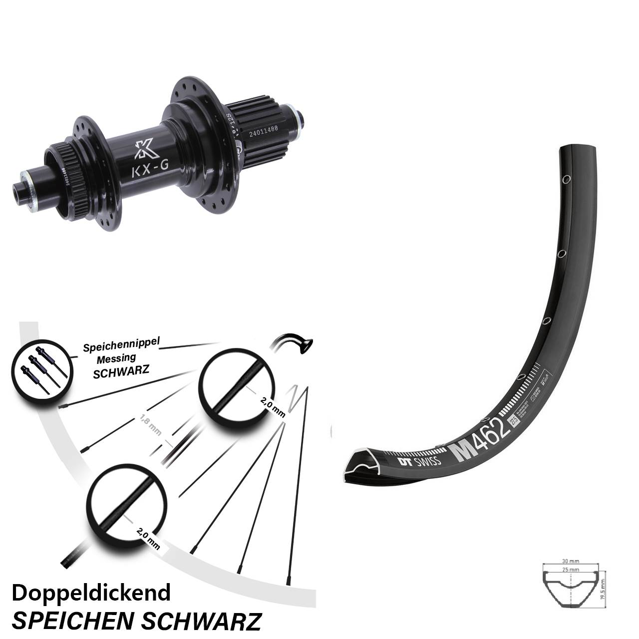 Disc Hinterrad QR 27,5 Zoll DT Swiss M462 KX-G Shimano Micro Spline