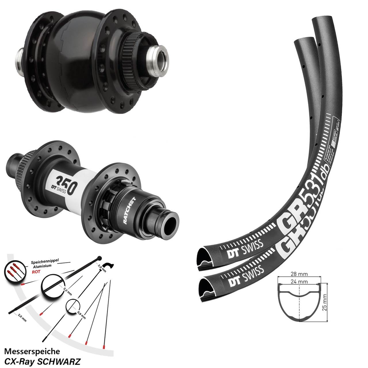 29 Zoll DT Swiss GR531-350 Road SONdelux Laufradsatz Centerlock 12x100/142 XDR CX-Ray