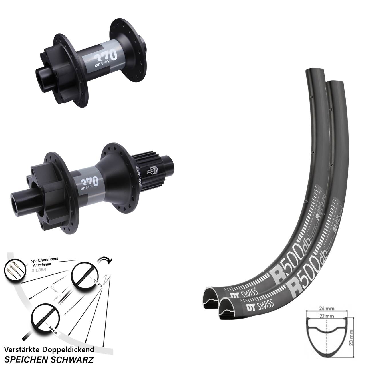 Laufradsatz 6-Loch 12x100/142 28 Zoll DT Swiss R 500-370 Micro Spline