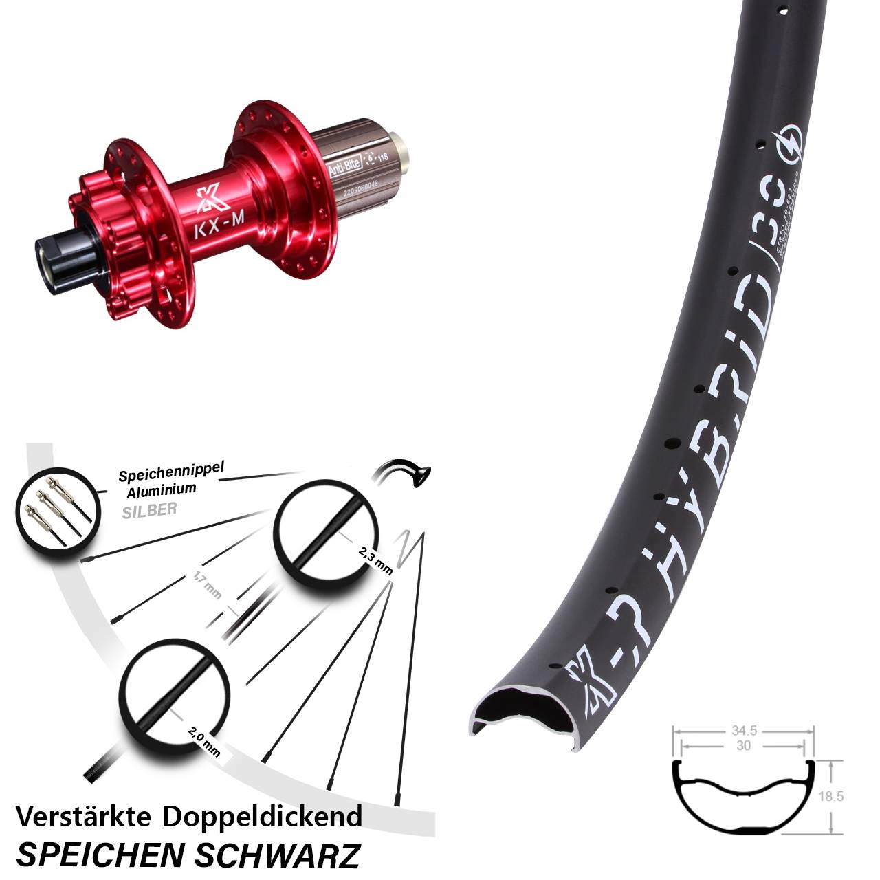 Disc Hinterrad 29 Zoll KX-MR Hybrid 30 rot 8-12 fach HG 12x142