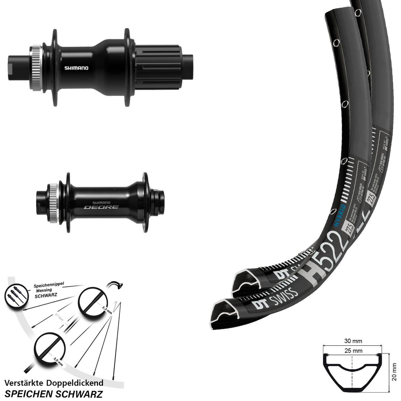 Laufradsatz Disc 28 Zoll DT Swiss H522 Shimano Deore FH-TC500-B 8-11 fach Boost