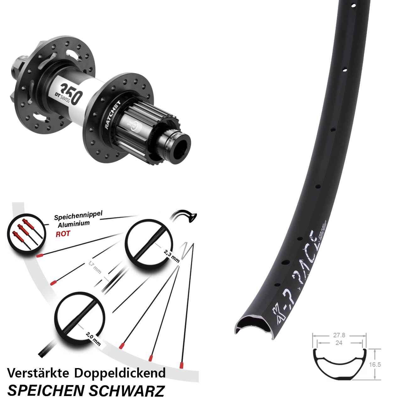 KX-R Race DT Swiss 350 Laufrad 12x148 Boost 6-Loch Shimano Micro Spline