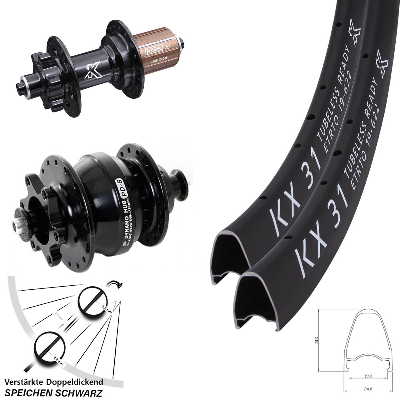 Laufradsatz 6-Loch 28 Zoll KX-M31 Shutter PD-8 8-12 fach für Schnellspanner