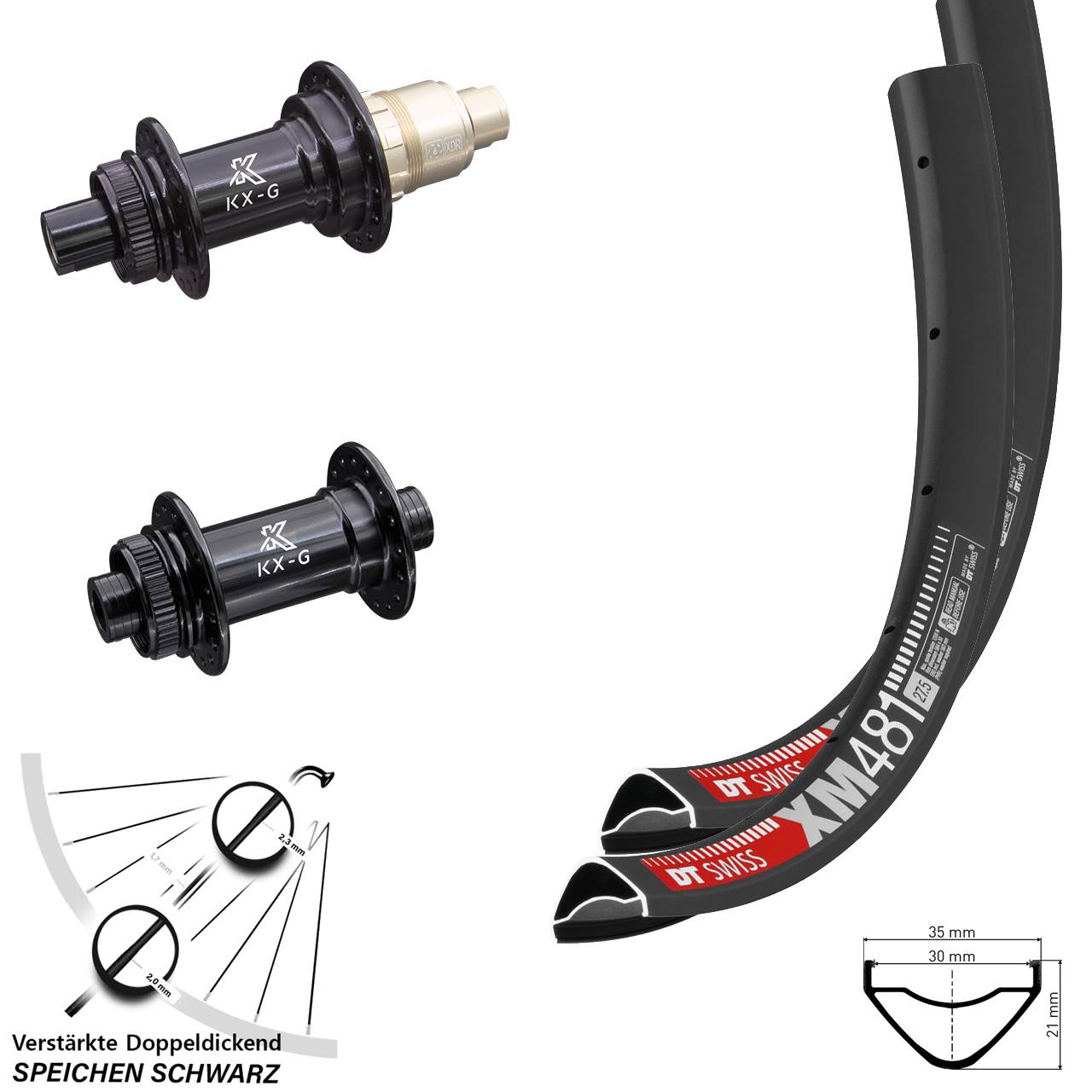 29 Zoll DT Swiss XM481 KX-G Disc Laufrad-Satz 12x100/142 SRAM XDR