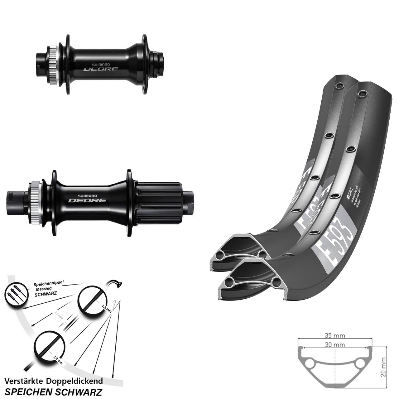 DT Swiss E593 Shimano FH-M6010-B HB-M6010-B 29 Zoll Disc Laufradsatz Boost 8-11 fach