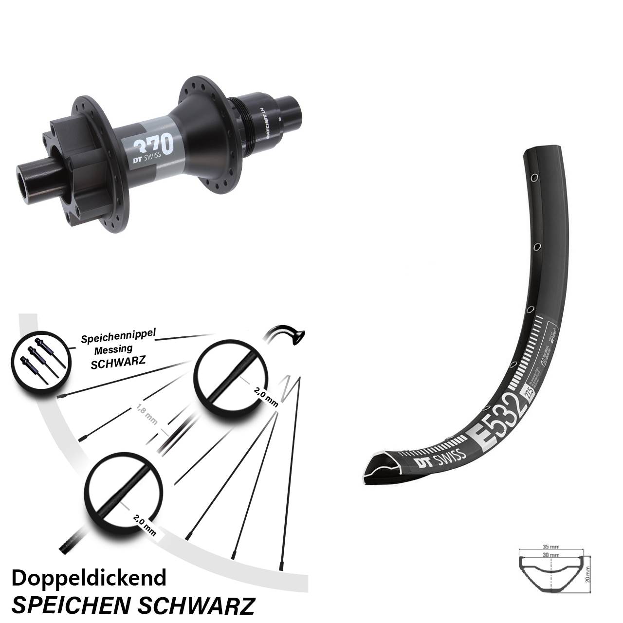 Hinterrad 29 Zoll DT Swiss E 532 und 370 Boost Sram XD