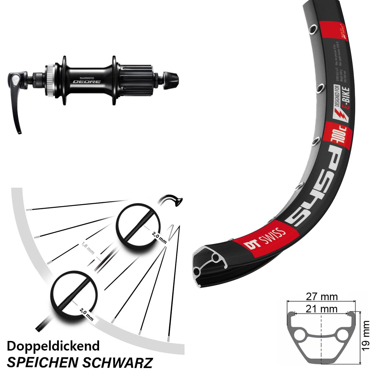 DT Swiss 545 Shimano Deore 28 Zoll Centerlock Hinterrad QR 8-11 fach