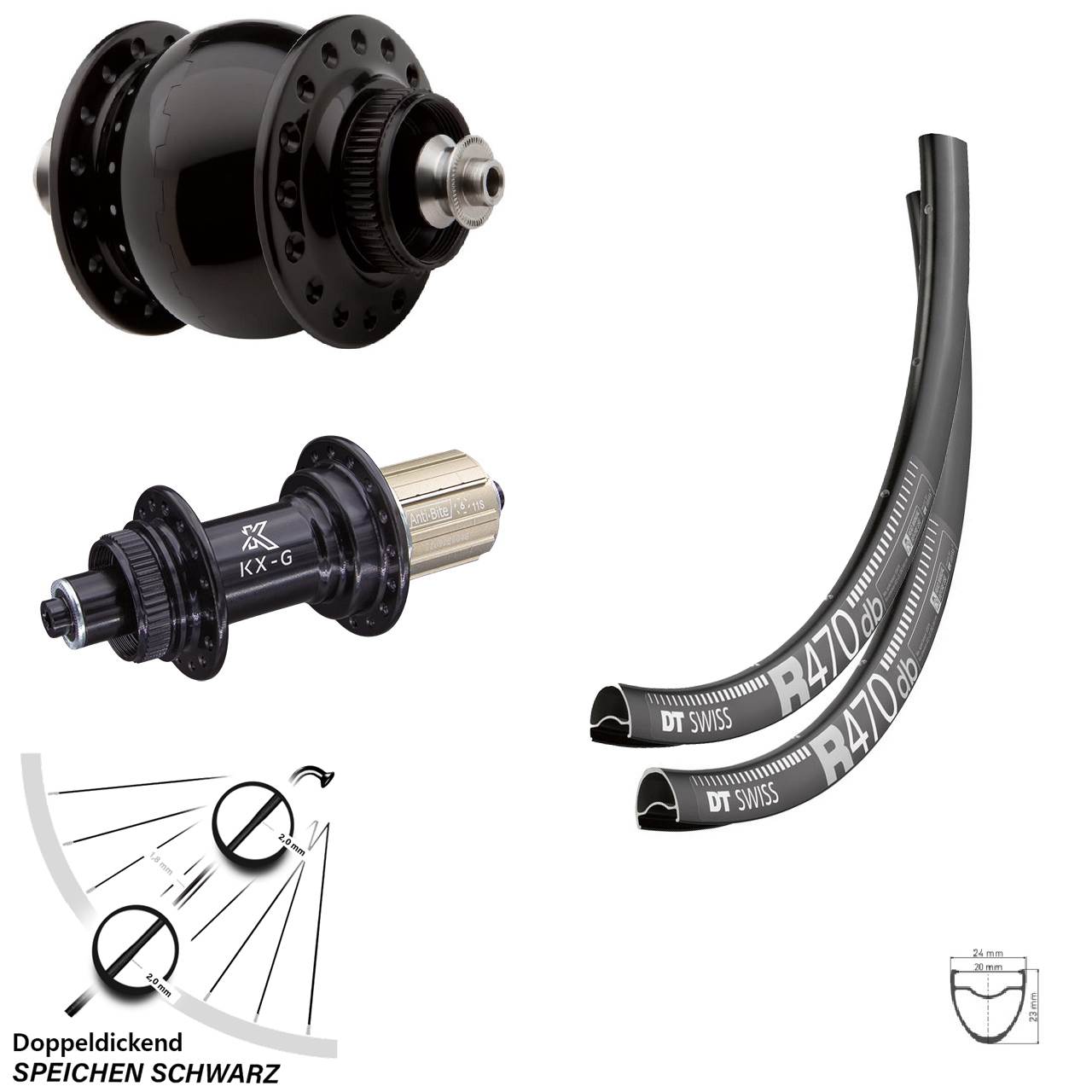 Laufradsatz SON 28 Zoll KX-G Nabe 100/135 mm 11-fach Dynamo DT Swiss R 470