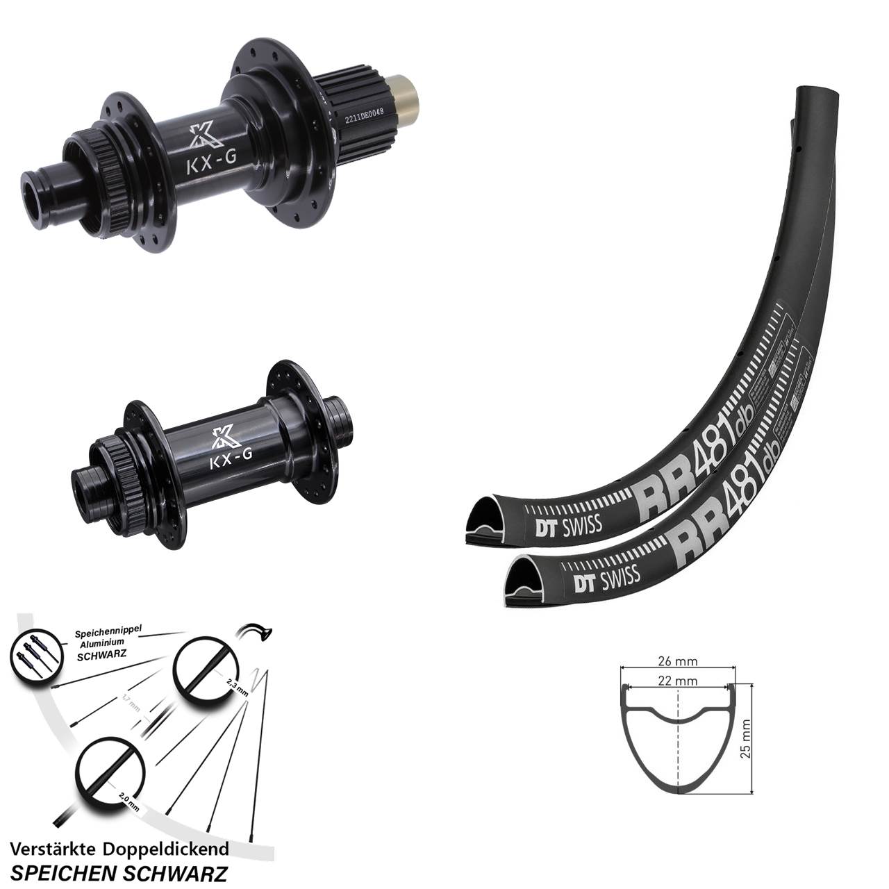 28 Zoll DT Swiss RR 481 KX-G Centerlock Laufradsatz 15x100 12x142 Shimano Micro Spline