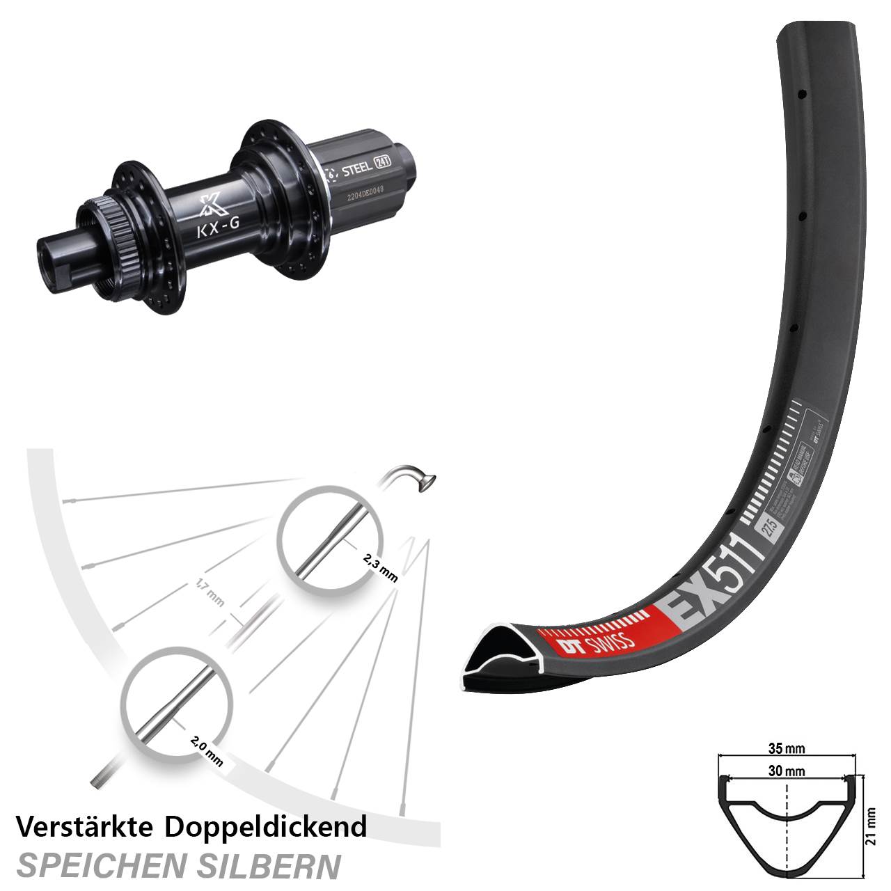 DT Swiss EX 511 KX-GS verstärkt 29 Zoll Hinterrad Centerlock 12x142 8-12 fach HG