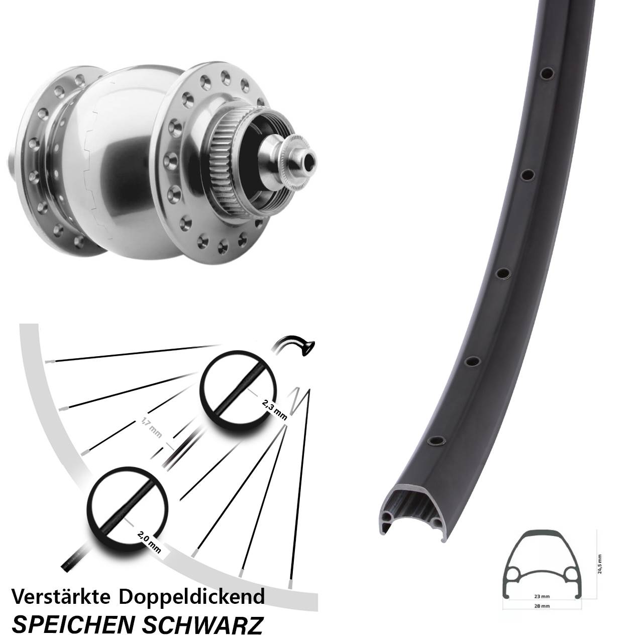 28-29 Zoll Ambrosio Sport SON 28 Dynamo-Vorderrad Centerlock für Schnellspanner