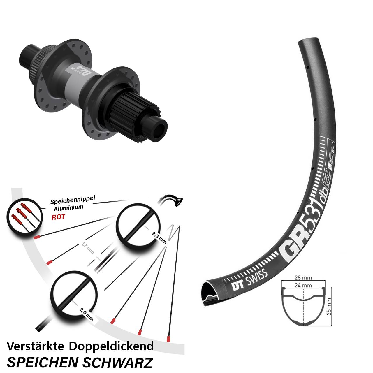 DT Swiss GR 531 370 28-29 Zoll Centerlock Hinterrad 12x142 Shimano Micro Spline