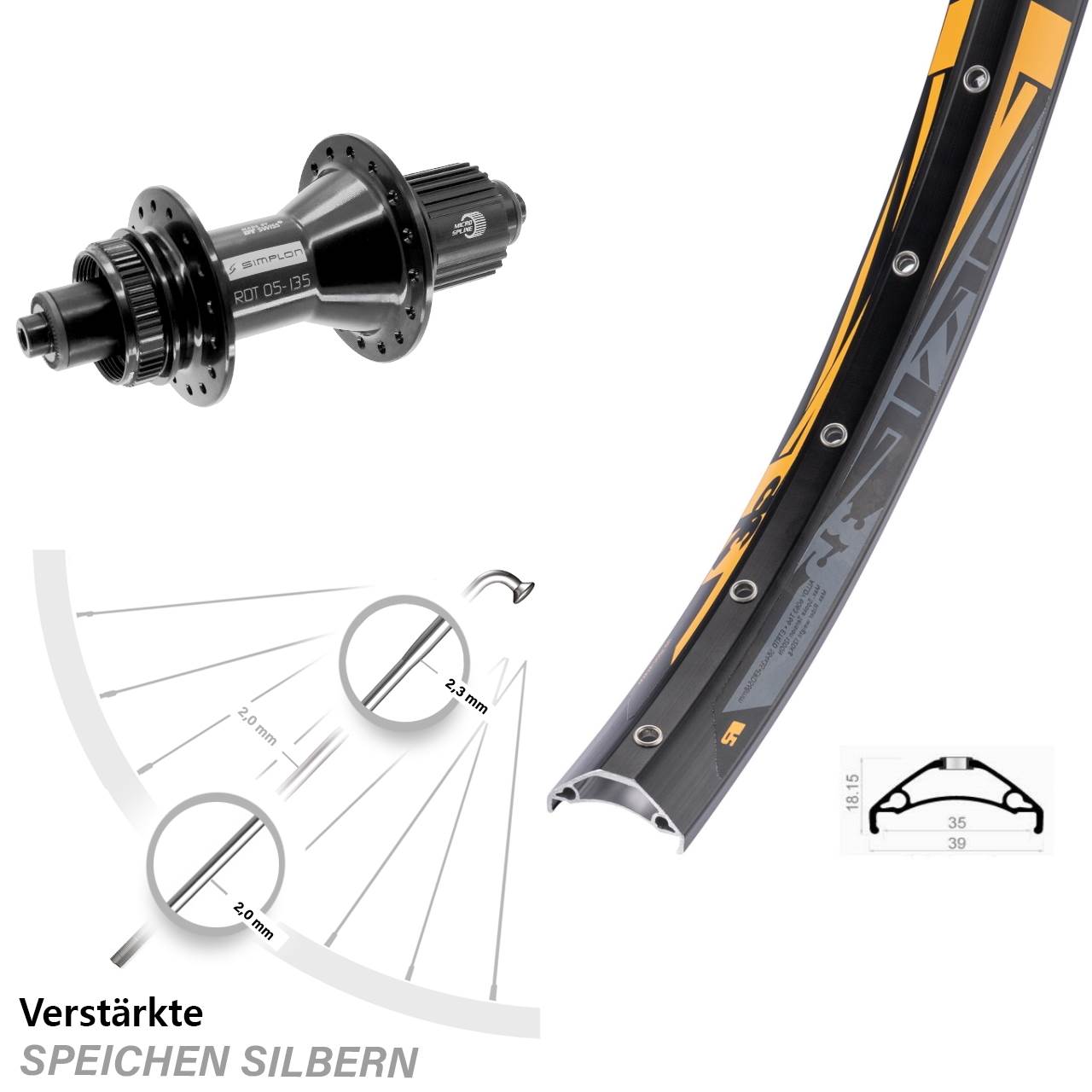 27,5 Zoll Rodi TRYP 35 DT Swiss 370 Hybrid Disc Hinterrad QR Micro Spline