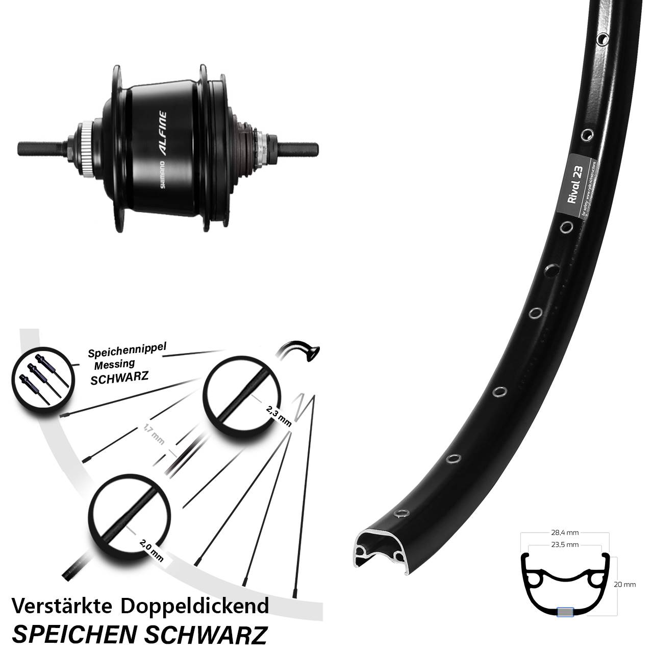 27,5 Zoll Hinterrad Shimano Alfine 8 Gang Centerlock Ryde Rival 23
