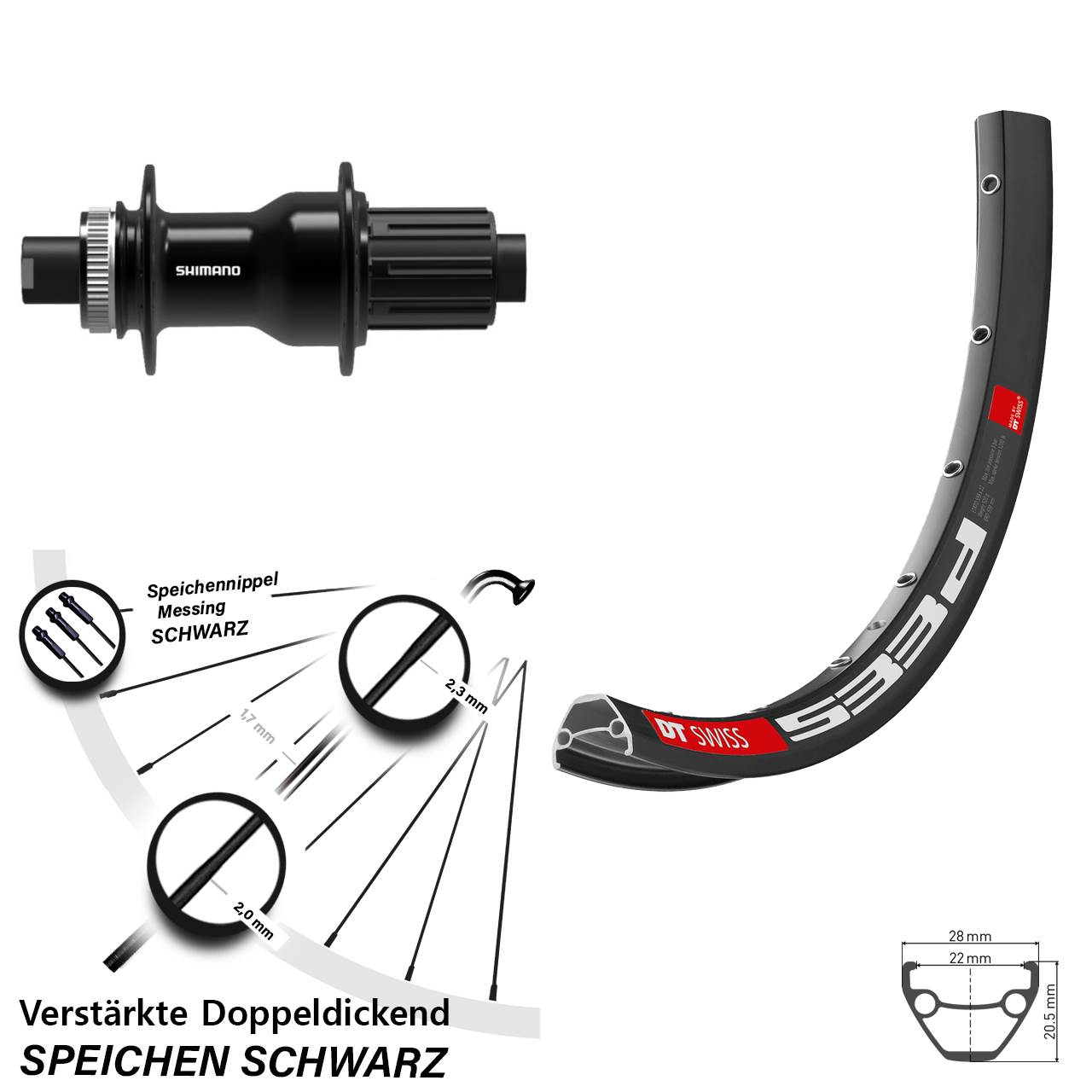 29 Zoll DT Swiss 533 D Shimano FH-TC500-B Disc Laufrad 12x148 Boost 8-11 fach HG