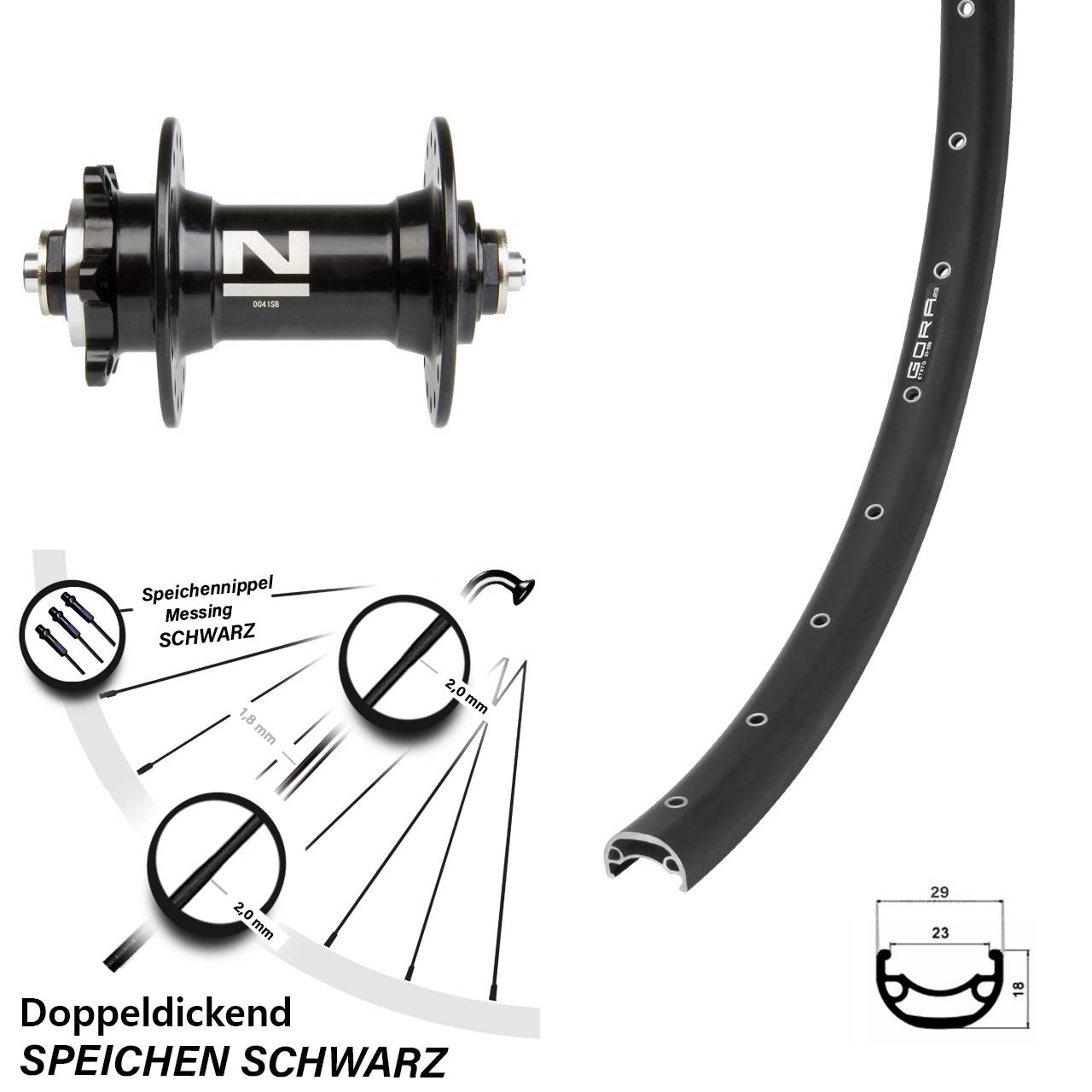 Disc Vorderrad 28-29 Zoll Gora 23 Novatec D041 QR