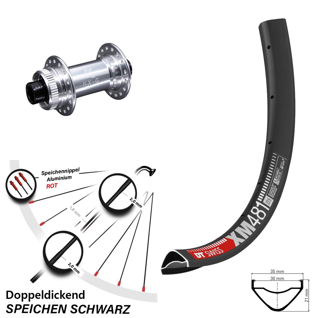 27,5+ Zoll Vorderrad KX-G DT Swiss XM 481 Centerlock