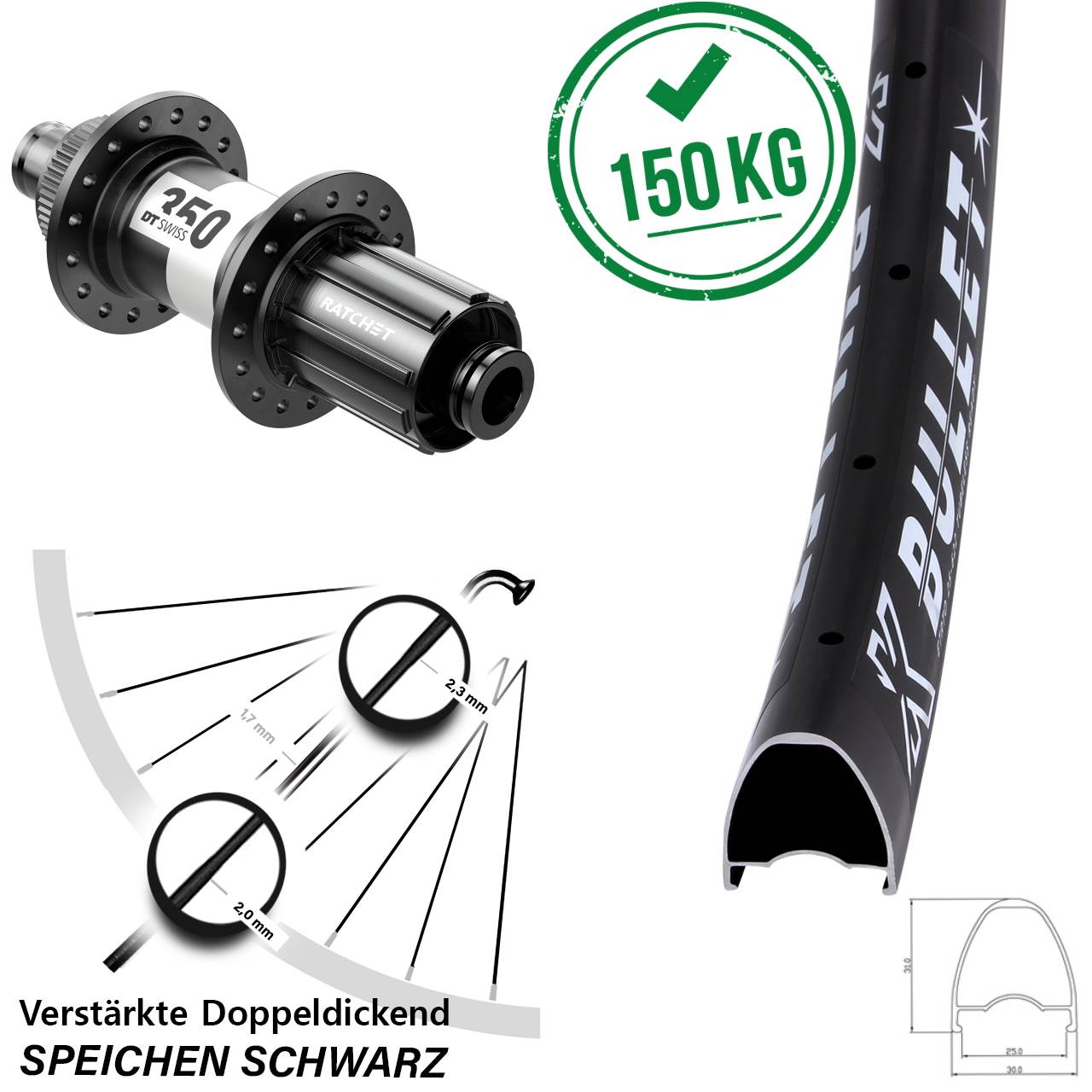 KX Bullet DT Swiss 350 Road 28-29 Zoll Hinterrad Centerlock 12x142 11-12 fach HG