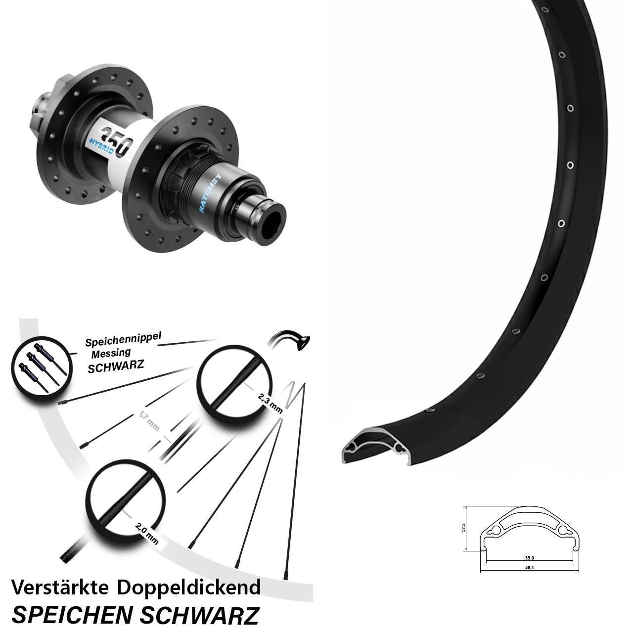 Hinterrad 6-Loch 29 Zoll Ryde Disc 35 DT Swiss 350 Hybrid XD 11-12 fach 12x148