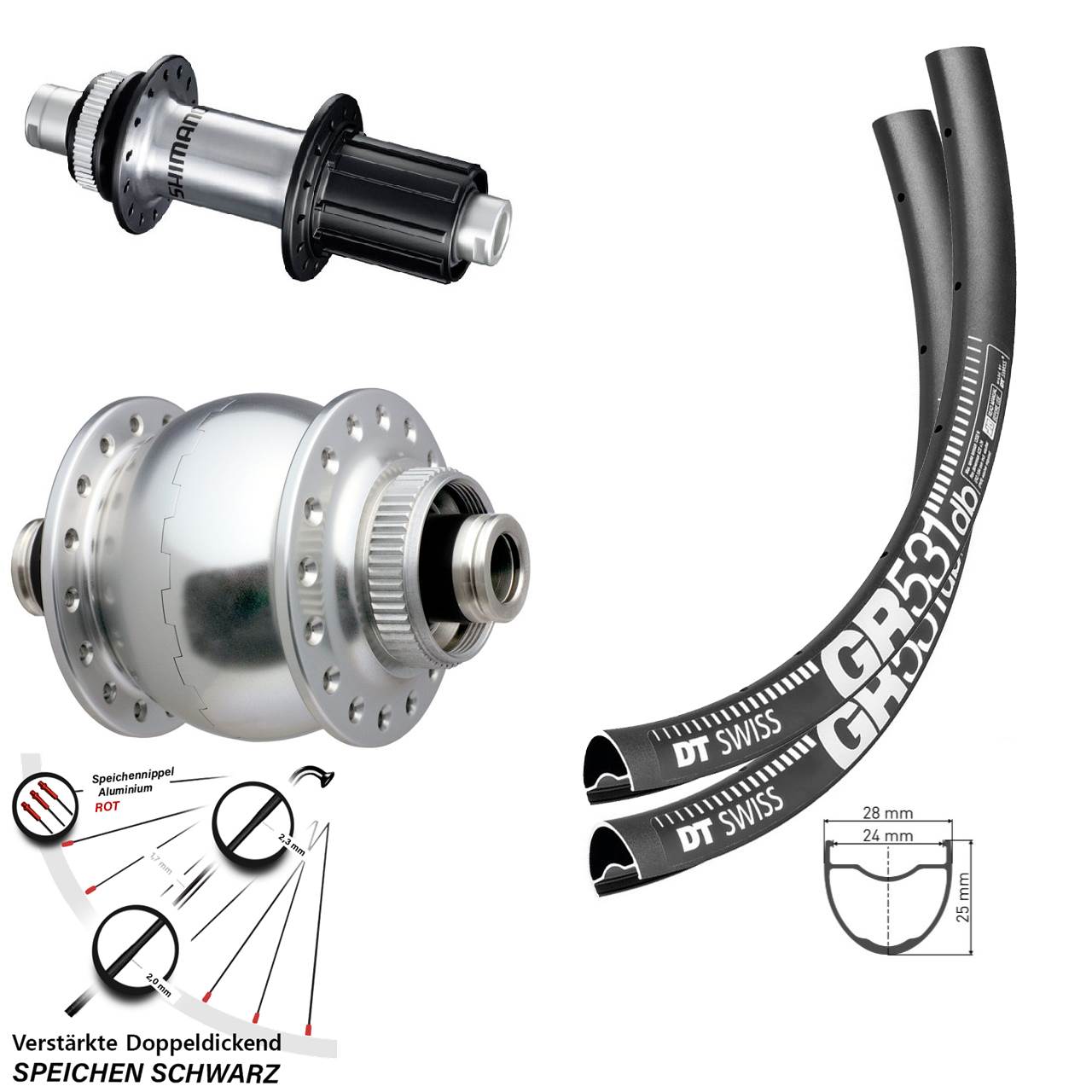 650B DT Swiss GR531 SON 28 Shimano GRX Centerlock Laufradsatz 12x100/142 8-12 fach HG