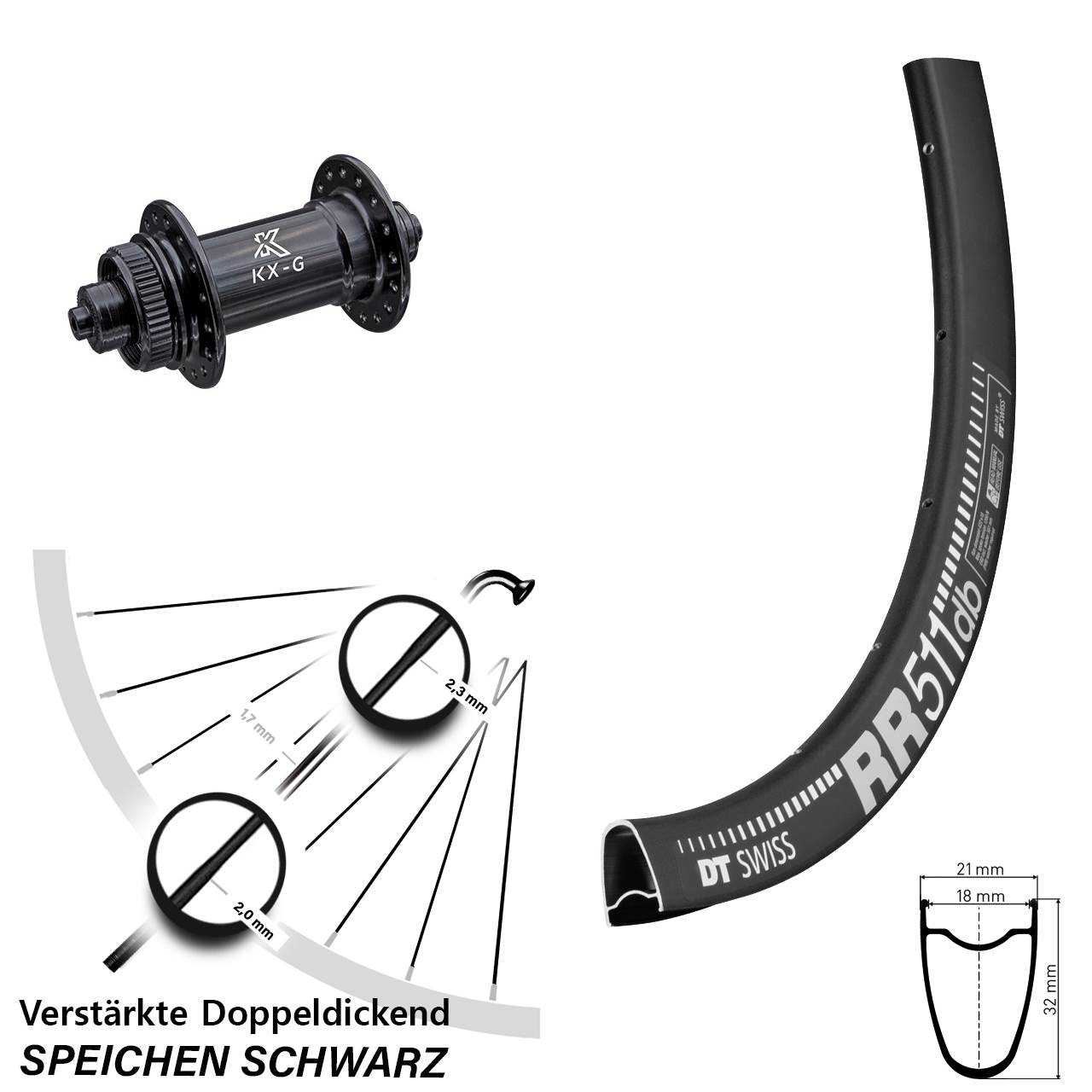 28 Zoll Vorderrad KX-G 5x100 mm Road Disc DT Swiss RR 511 DB Centerlock