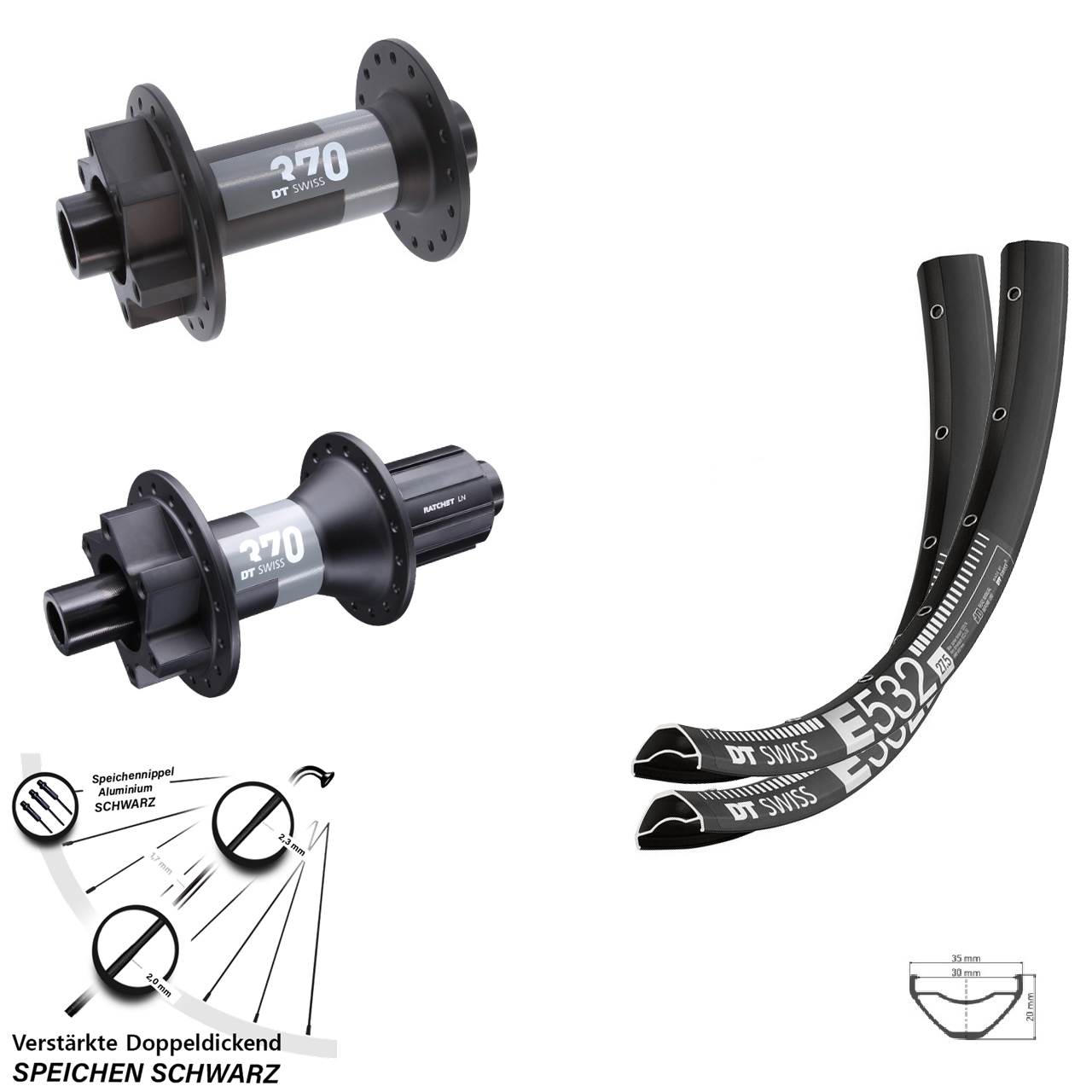Laufrad-Satz 6-Loch 15x110 12x148 29 Zoll DT Swiss E532-370 8-11 fach